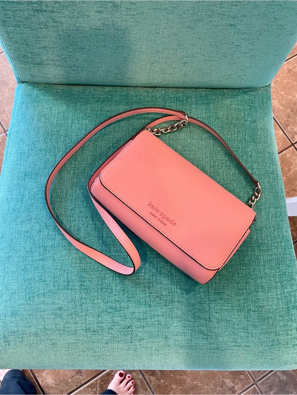 Kate Spade Pink Leather Crossbody Bag with Chain Strap
